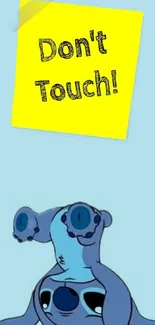 Cartoon blue wallpaper with "Don't Touch" note for mobile.